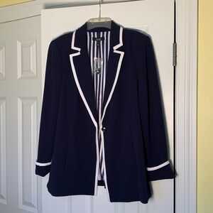 Summer Nautical Preppy NWT Navy White One Button Blazer Dennis By Dennis Basso